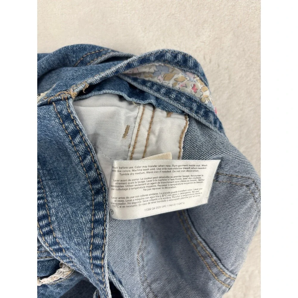 OshKosh Denim‎ Overalls Baby Girl 18M Blue Floral Trim Bib Jeans 1K338010